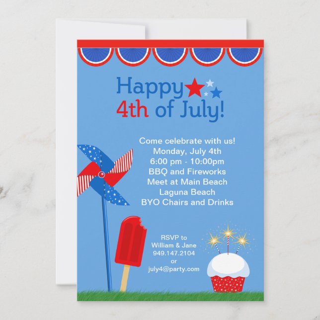 Cuarto de la invitación del fiesta de julio (Anverso)