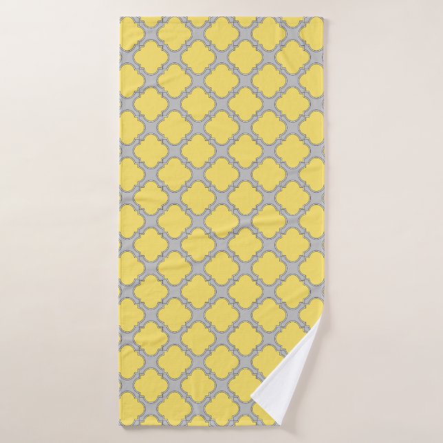 Cuatrefoil amarillo y gris (Toalla de baño)