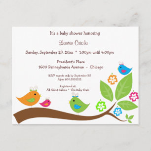 Cuatro Aves Y Flores Invitación Baby Shower