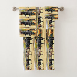 Cuatro caballos y un sistema de la toalla del