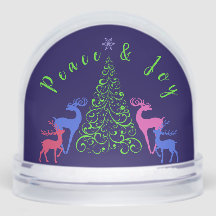 Cuatro ciervos y un árbol de Navidad paz y alegría