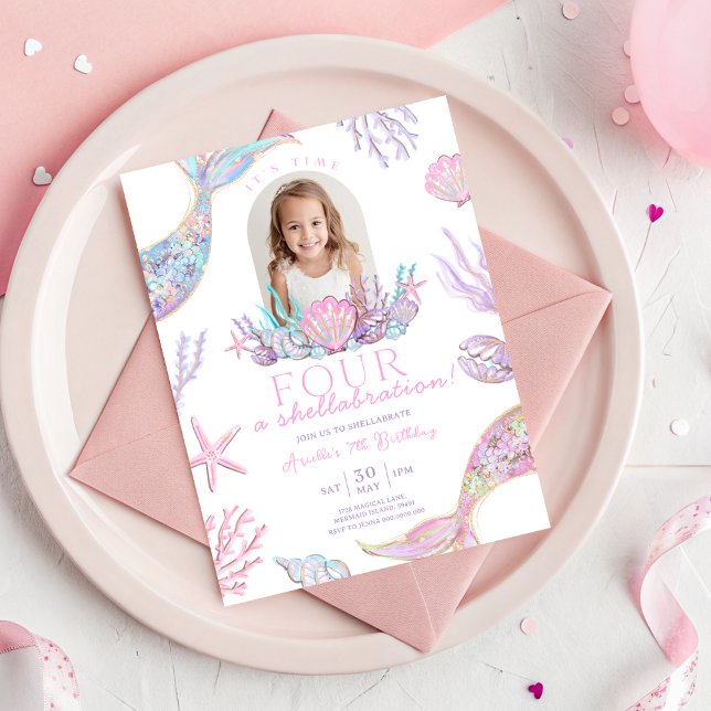 Cuatro cola de sirena editable Invitación imagen C (Editable Four Mermaid Tail Invitation Picture Four
)