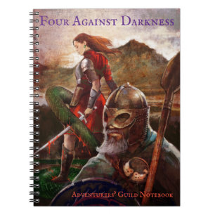 Cuatro contra el cuaderno alineado oscuridad