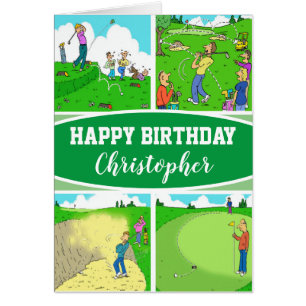 Cuatro dibujos animados divertidos de golfistas