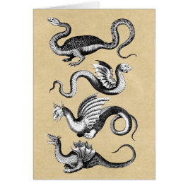 Cuatro dragones mitológicos Sepia Notecard