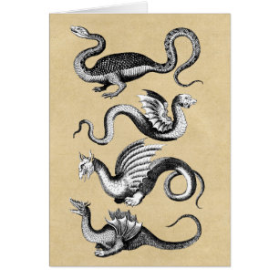 Cuatro dragones mitológicos Sepia Notecard