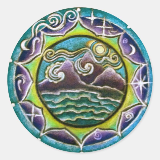 Cuatro elementos Mandala Pegatina tierra, agua, fu (Anverso)