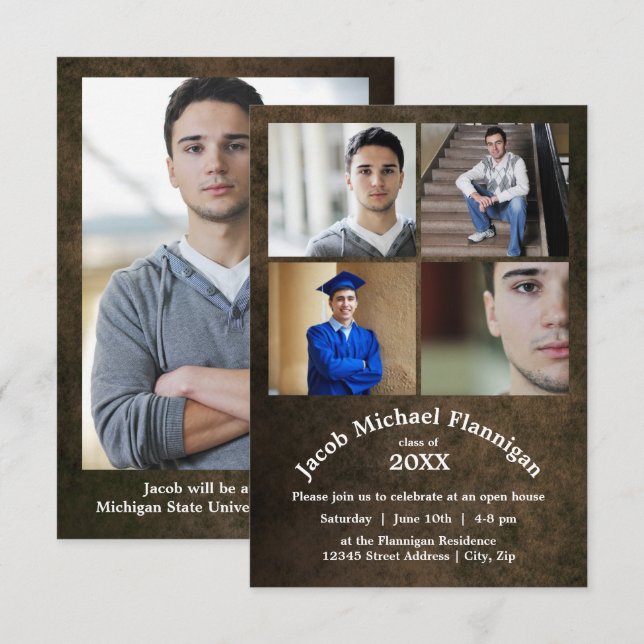 Cuatro fotos de cuero 3x5 - Invitación de graduaci (Anverso / Reverso)