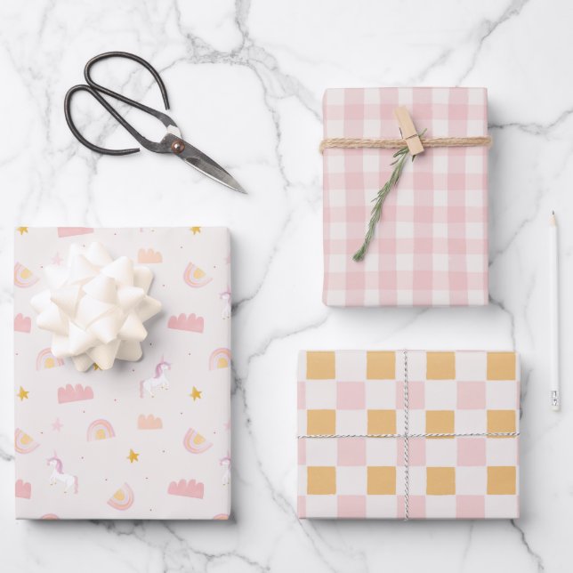 Cuatro Hojas de Papel de Regalo de Unicornio Mágic (Anverso)