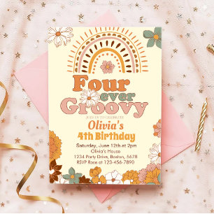 Cuatro invitaciones de cumpleaños a Groovy Rainbow