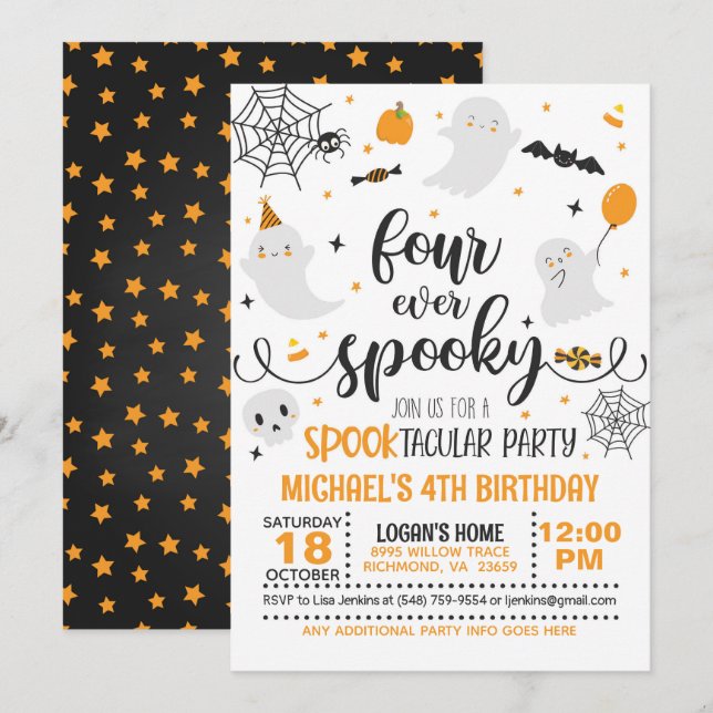 Cuatro invitaciones de cumpleaños espeluznantes -  (Anverso / Reverso)