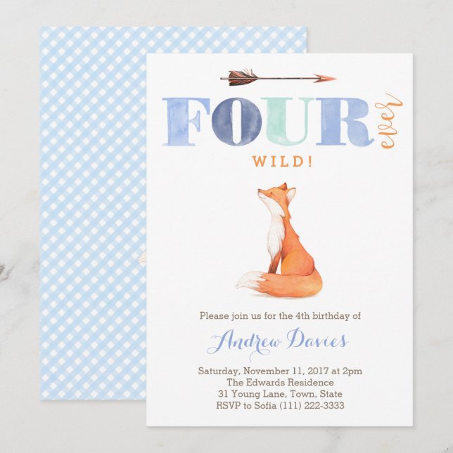 CUATRO invitaciones de cumpleaños para niño (Anverso / Reverso)