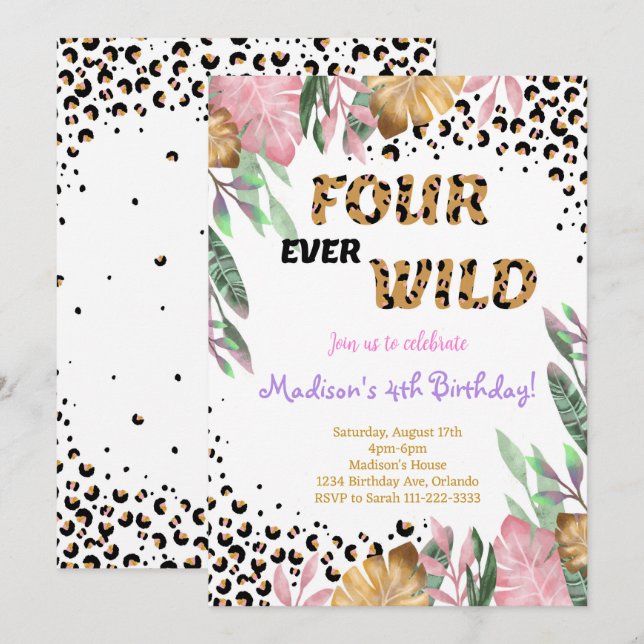 Cuatro invitaciones de cumpleaños salvajes (Anverso / Reverso)