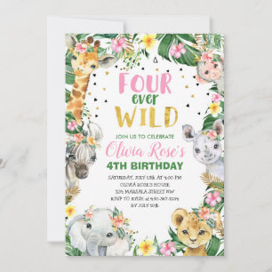 Cuatro invitaciones de Safari de la Selva de Cumpl