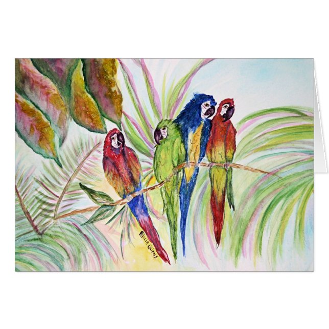 Cuatro loros que se sientan en un árbol ....... (Anverso (Horizontal))