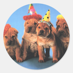 Cuatro pegatinas del cumpleaños de los perritos