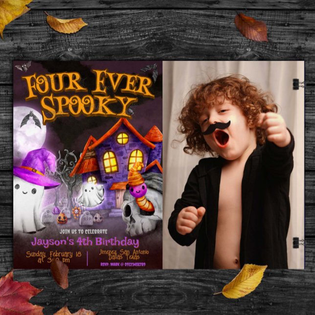 Cuatro veces espeluznantes - 4ª invitación para el (Four Ever Spooky - 4th Birthday Invitation)