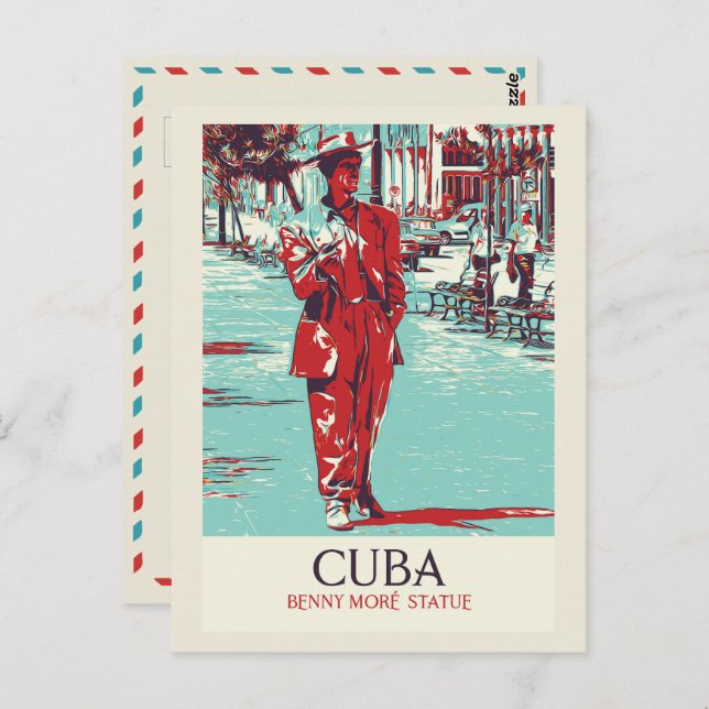 Cuba, Caribe, estatua de Benny Moré postal (Anverso / Reverso)