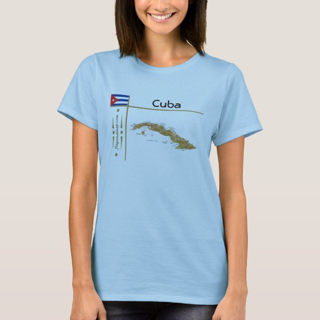 Cuba Mapa + Bandera + Título Camiseta (Anverso)