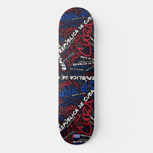 Cuba Orgullo Nacional Wordcloud Skateboard (Anverso)