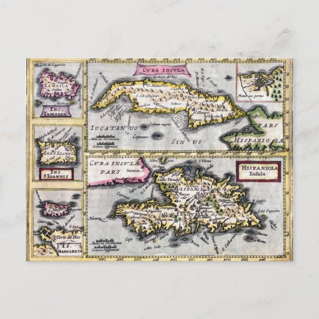 Cuba y la tarjeta postal del mapa de antigüedades  (Anverso)