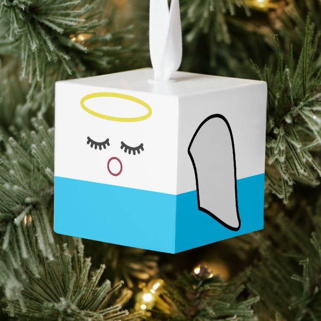 Cúbico Adorno de Cubo de Madera Ángel de Navidad (Árbol)