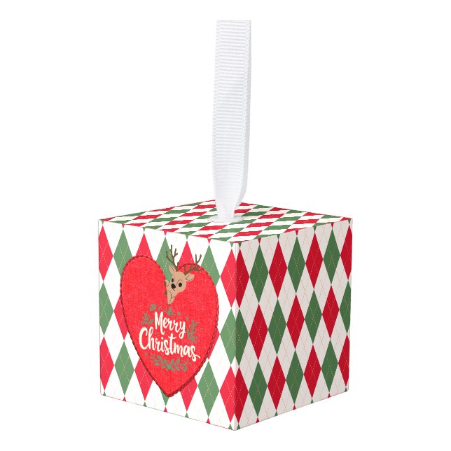 Cúbico Adorno de cubo de Navidad alegre (Anverso en perspectiva)