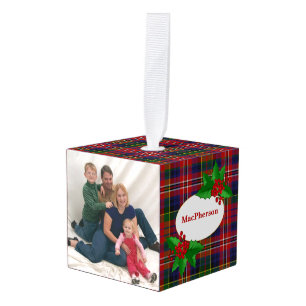 Cúbico Adorno de cubo de Navidad con foto de tela escoces