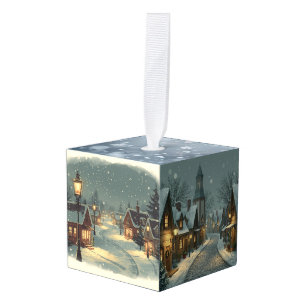 Cúbico Adorno de Navidad de Cabaña Rústica Invierno Cál