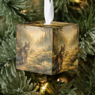Cúbico Lobo del bosque   Adorno de cubo de bosque pintado