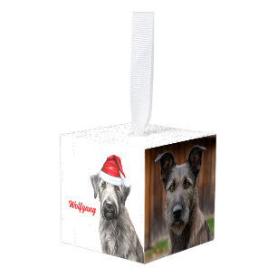 Cúbico Perro de Navidad Irish Wolfhound Dos Fotos Adorno