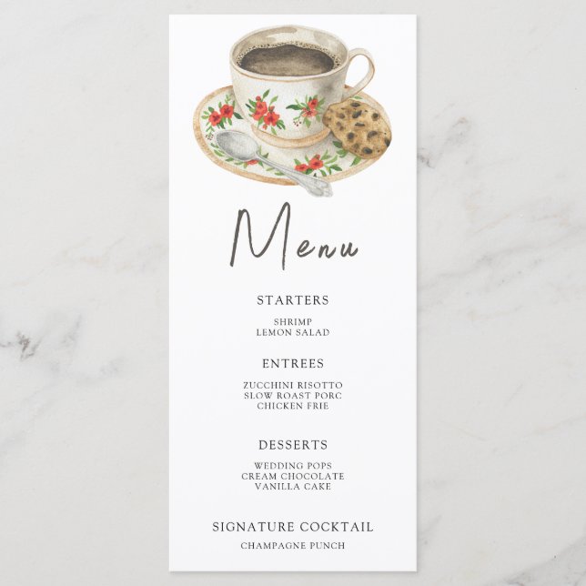 Cubierta acuática de café Menú de ducha de novia (Anverso)