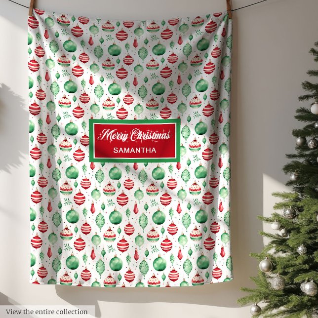 Cubierta acuática moderna alegre manta de monogram (Modern watercolor merry Christmas monogram blanket)