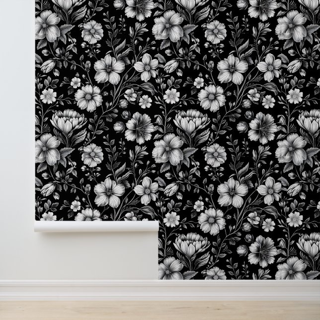 Cubierta clásica de pared floral en blanco y negro (Solicitud)