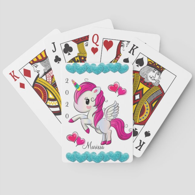 Cubierta de cartas Corazones azules de Unicornio (Reverso)