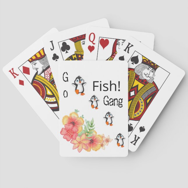 Cubierta de cartas Pingüino Go Fish Floral (Reverso)