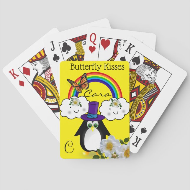 Cubierta de cartas pingüino mariposa arcoiris (Reverso)
