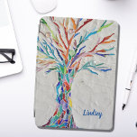 Cubierta De iPad Air Árbol monográfico de nombres<br><div class="desc">Esta cubierta del iPad está decorada con un árbol de mosaico en los colores del arcoiris. Personalizable fácilmente con su nombre o monograma. Utilice la opción Personalizar adicional para cambiar el tamaño, estilo o color del texto si lo desea. Porque creamos nuestra propia obra de arte no encontrarás esta imagen...</div>