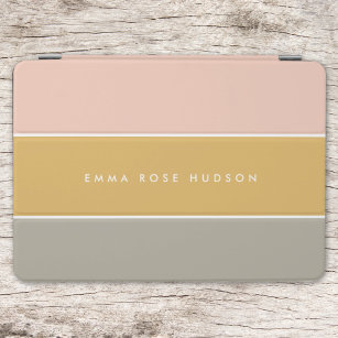 Cubierta De iPad Air Bloque de color Banda gris rosa de oro Monograma