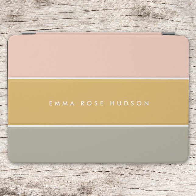 Cubierta De iPad Air Bloque de color Banda gris rosa de oro Monograma (Subido por el creador)