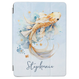 Cubierta De iPad Air Blue Watercolor Gold Koi Fish Personalizado