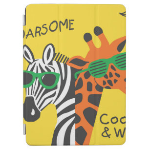 Cubierta De iPad Air Cebra de Guay y jirafa usando gafas de amarillo en
