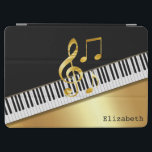Cubierta De iPad Air Elegant Modern Black Gold Music Notes,Piano Keys<br><div class="desc">Elegantes notas de oro,  teclas de piano sobre fondo negro.</div>