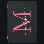 Cubierta De iPad Air Escritura moderna en blanco y negro<br><div class="desc">Tapa elegante monograma femenino elegante rosado brillante negro moderno</div>