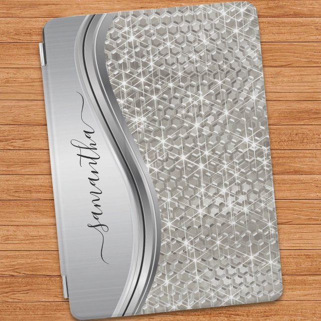 Cubierta De iPad Air Esparkle plateado Glam Bling Metalizado personaliz (Subido por el creador)