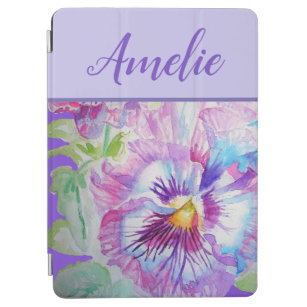 Cubierta De iPad Air Flor floral Pansy Purple Watercolor Bonito