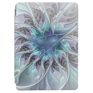 Cubierta De iPad Air Flor Fractal Moderna Con Azul