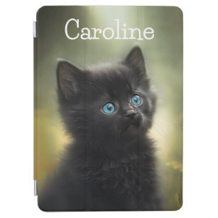 Cubierta De iPad Air Gatito negro más lindo con ojos azules, Personaliz