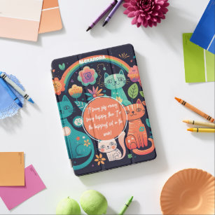 Cubierta De iPad Air Gatos de Boho y flores de color lindo personalizad