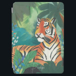 Cubierta De iPad Air Ilustracion del tigre de la jungla con nombre<br><div class="desc">Impresión de arte ilustrada digitalmente de un tigre naranja brillante en un ambiente de jungla verde. Diseño de Shelby Allison.</div>